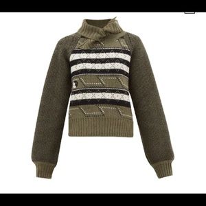 Ganni Tie-neck Fair Isle Wool-blend Sweater In Green with Peace Sign RARE